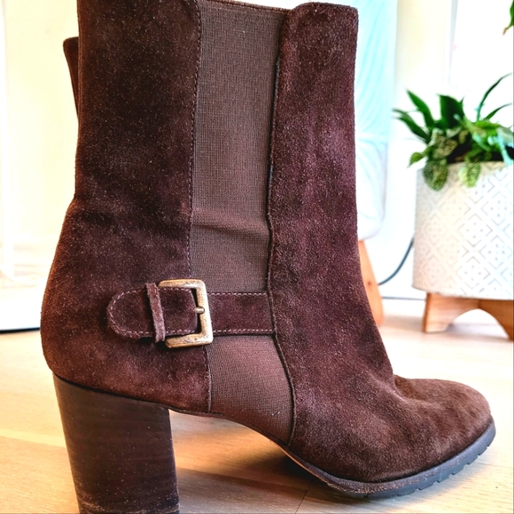 Cole Haan Brown Suede Chelsea Boots Sz 8.5 Mid Calf High Heel - Picture 4 of 5
